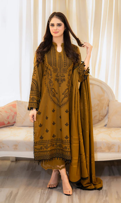 Dhanak-3PC Embroidered Shirt with Dhanak Embroidered Dupatta -3398