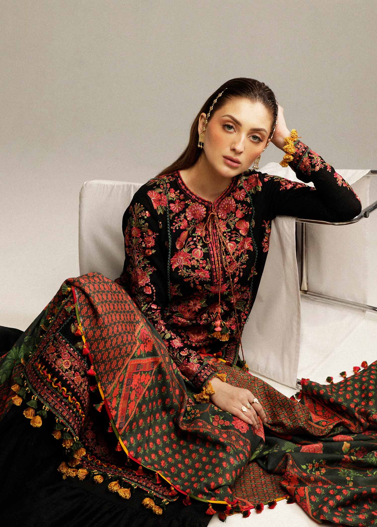 3PC Embroidered With Digital Printed Dupatta-173