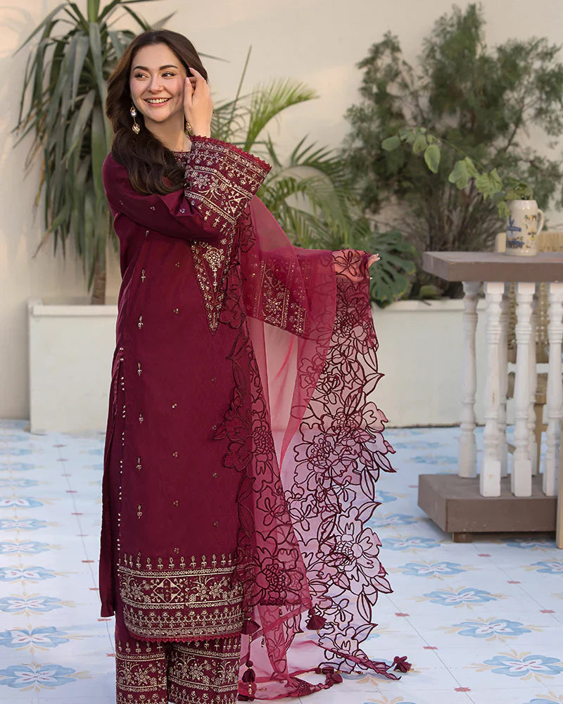 3PC Embroidered Shirt with Organza Embroidered Dupatta- 3285